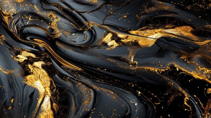 The abstract picture of the two colours of gold and black colours that has been created form of the waving shiny smooth satin fabric that curved and bend around this beauty abstract picture. AIGX01. - obrazy, fototapety, plakaty