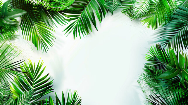 A green leafy background with a white background
