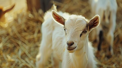 Fototapeta premium goat in their pen, reflecting the simplicity and joy of countryside living.