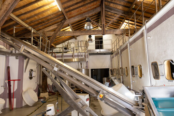 Concrete tanks for first fermentation of grapes, Bordeaux Saint-Emilion wine making region, harvest...