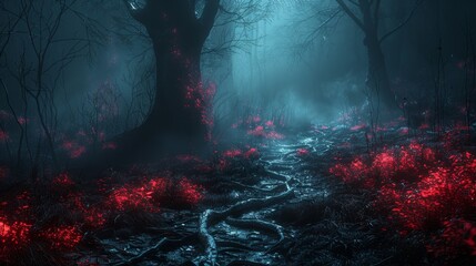 Mystical Forest Path at Night