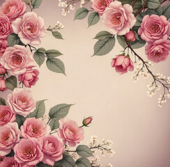 Vintage romantic roses floral frame. Generative ai