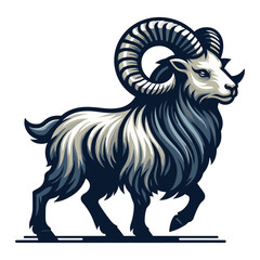 Bighorn horned ram sheep full body design illustration, animal livestock, farm pet, agriculture concept, butchery meat shop element, vector isolated on white background