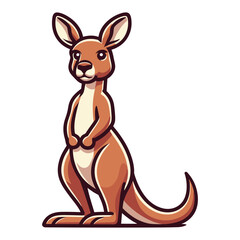 Cute kangaroo full body cartoon mascot character vector illustration, funny adorable Australian mammal animal design template isolated on white background