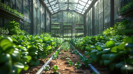vibrant world of greenhouse agriculture, as sunlight filters through transparent films, nurturing rows of thriving plants.