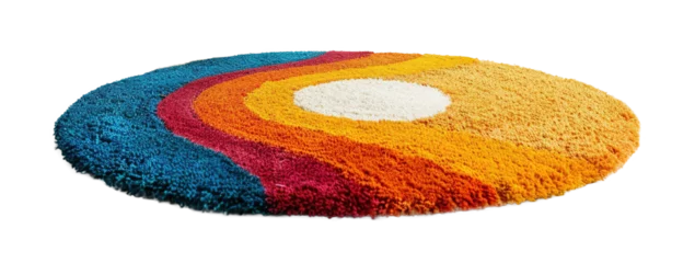 Foto auf Glas Modern, colorful round carpet, front view. Rug on transparent background. Cut out home decor. Contemporary style. Vibrant colors. Artistic design. © Kassiopeia 