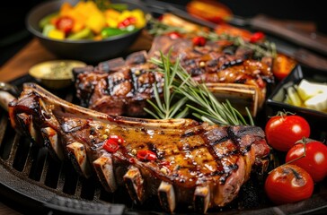 Grilled meat at restaurant, illustration made with generative Ai