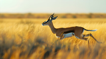 Gazelle sprinting across the African grasslands - obrazy, fototapety, plakaty