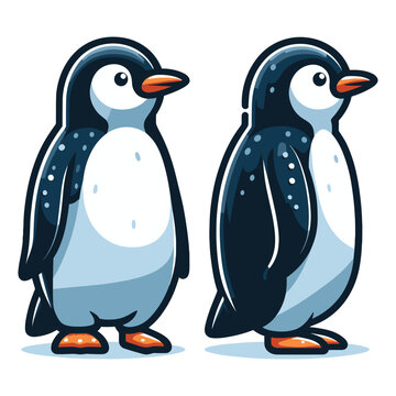 Cute penguin full body vector illustration, bird of Antarctica animal icon, south pole animal element illustration, cartoon design template isolated on white background