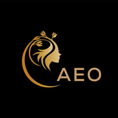 AEO letter logo. best beauty icon for parlor and saloon yellow image on black background. AEO Monogram logo design for entrepreneur and business.	
 - obrazy, fototapety, plakaty