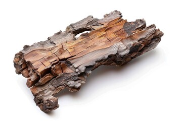 A piece of tree bark is isolated on a white background