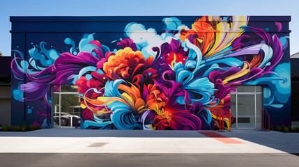 Obraz premium Layers of vibrant colors and intricate designs converge in a street art mural, where graffiti-style lettering and abstract shapes coalesce to create an immersive visual experience.