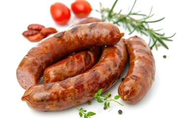Fototapeta premium Smoked sausage on a white background