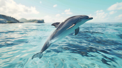 Graceful dolphin leaping gracefully out of crystal-clear waters