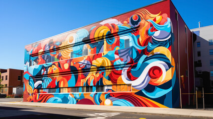 Layers of vibrant colors and intricate designs converge in a street art mural, where graffiti-style lettering and abstract shapes coalesce to create an immersive visual experience.