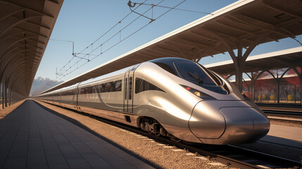 European High Speed Train Arrives at Railway Station On Time