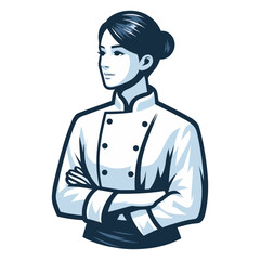 Beautiful woman chef mascot logo vector illustration, female character with hat and chef uniform, restaurant business concept, design template isolated on white background