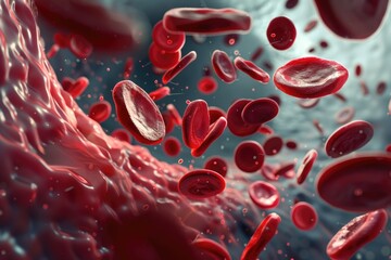 red blood cells flowing in a vessel, 3D illustration