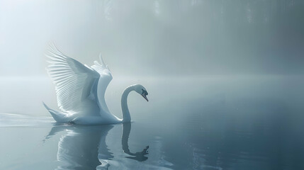 Obraz na płótnie Canvas Graceful swan gliding serenely across tranquil lake surface