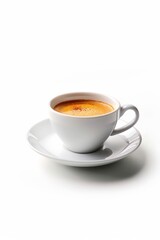 Obraz premium A cup filled with coffee rests on a saucer, creating a simple yet classic image