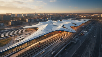 Photo Of Futuristic Railway Station in the Evening