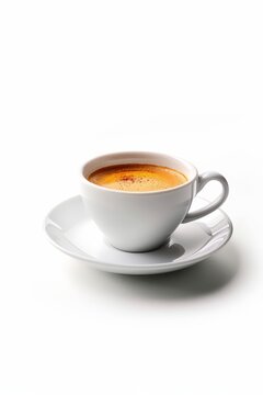 A cup filled with coffee rests on a saucer, creating a simple yet classic image