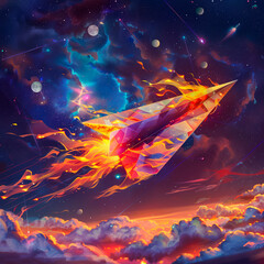 Vibrant spaceship flying through cosmic anomaly - obrazy, fototapety, plakaty