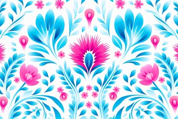 Fototapeta na wymiar bright spring colors cyan and white, pinknordic pattern white background with flower and flowers, floral backdrop with copy space