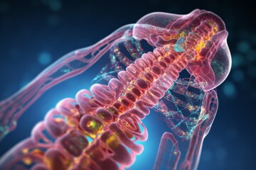 Human digestive system anatomy with DNA strand. 3d illustration..  - obrazy, fototapety, plakaty