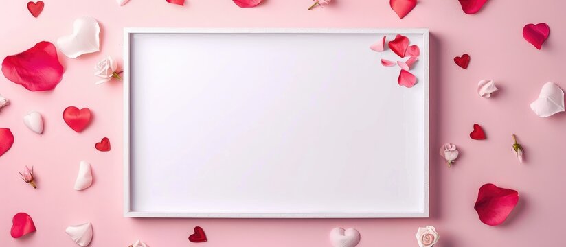 White board on pastel heart background.