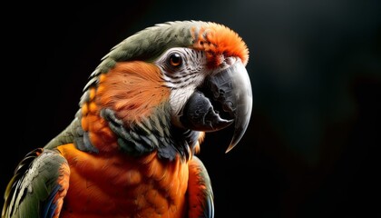Obraz premium A sharp close-up of a vibrant parrot against a dark background, with a clear picture of its distinct head