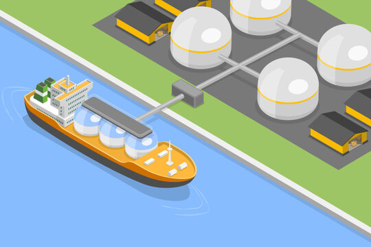 3D Isometric Flat Vector Illustration of LNG Carrier Ship, Oil and Gas Transportation