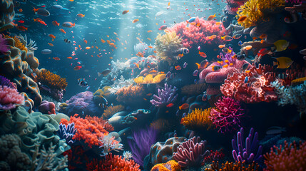 Fototapeta na wymiar Intricately patterned coral reef teeming with vibrant sea life