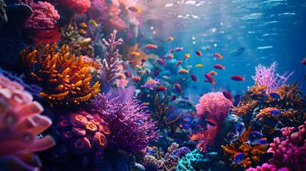 Fototapeta na wymiar Intricately patterned coral reef teeming with vibrant sea life