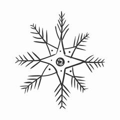 Collection of snowflakes for Christmas winter design. Snowflake doodle graphic hand set isolated on a white background. Design element for Christmas banner, cards. Xmas ornament. Vector.