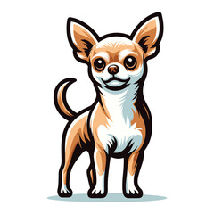 Cute chihuahua dog full body flat design illustration, standing purebred chihuahua doggy, funny adorable pet animal vector template isolated on white background