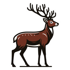 Deer full body vector illustration, wild mammal animal concept, standing reindeer with antlers illustration. Design template isolated on white background