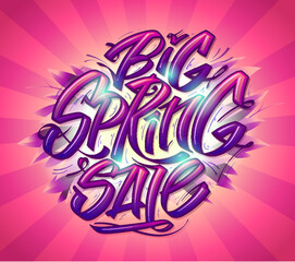 Big spring sale, fancy lettering banner mockup