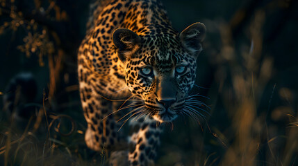 Lithe leopard prowling through the shadows of the African savannah
