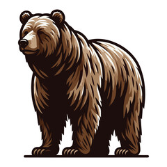 Grizzly bear full body design illustration, animal predator zoology element illustration, wild beast brown bear, vector template isolated on white background - obrazy, fototapety, plakaty