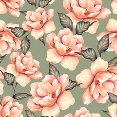 Seamless background with flowers. Floral pattern in watercolor style, pastel colors, tileable for wallpaper or fabric. - 769040971