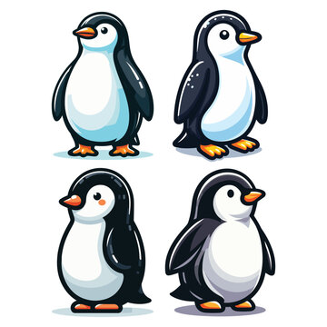 Cute cartoon penguin mascot character design illustration, bird of Antarctica animal icon, south pole animal illustration, vector template isolated on white background
