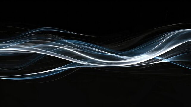 Abstract blue light waves on black background - An aesthetically pleasing image with serene blue light waves flowing across a dark backdrop, conveying a sense of calm and tranquility