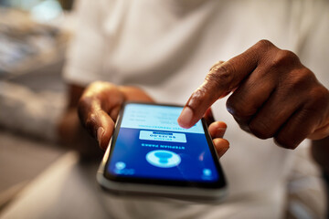 Close-up of person using bank app on smartphone