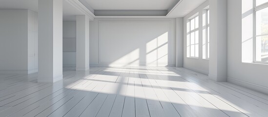 Minimal Interior with Light Gray Empty Room and White Laminate Floor