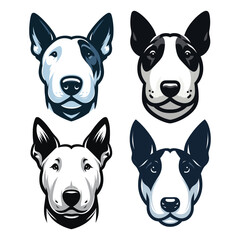 Bull terrier dog head face design illustration, cute adorable funny pet animal, dog head concept vector template isolated on white background