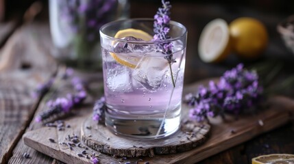 Refreshing gin tonic drinks with lavender and orange slice garnishes, surrounded by warm bokeh...