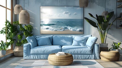 wall art mockup featuring a tranquil seascape photograph, capturing the beauty and serenity of coastal landscapes, perfect for creating a calming atmosphere in any space