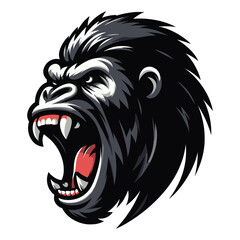 Wild angry gorilla head face design illustration, roaring strong big ape logo mascot, primate animal zoology element illustration, vector template isolated on white background - obrazy, fototapety, plakaty