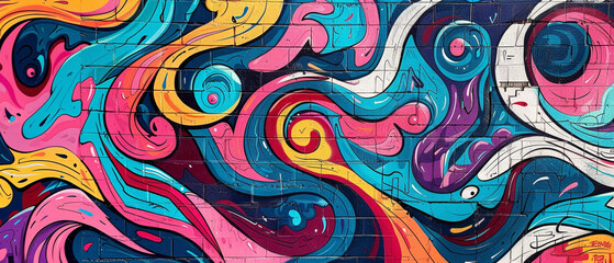 Graffiti-style lettering flows gracefully alongside detailed abstract designs, resulting in a mesmerizing street art display that breathes life and vitality into the city streets.
